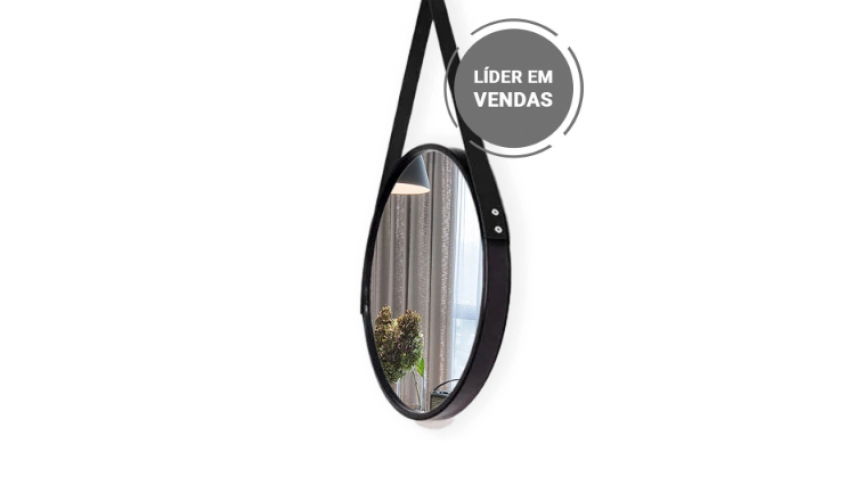 Espelho Decorativo com Moldura Pl&aacute;stica 45cm Preto Alca Preto 